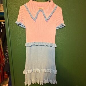 Ivy City Co Pink and Blue Midi Dress